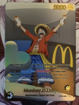 Carte one piece, proxy, édition Luffy McDonald's.