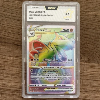 Carte Pokémon Gradée Ptéra VSTAR Secrète 199/196 FR 🇫🇷 Origine Perdue PCA 9,5