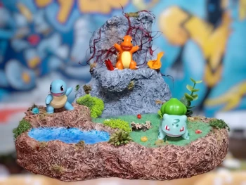 Diorama Pokémon fait main – Salamèche, Carapuce et Bulbizarre 🔥💧🌱